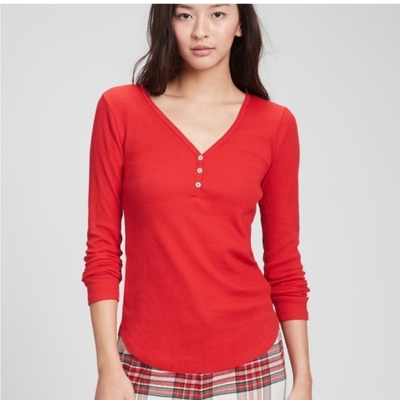 Gap Waffle Knit Henley in Red Size Medium - Picture 1 of 7